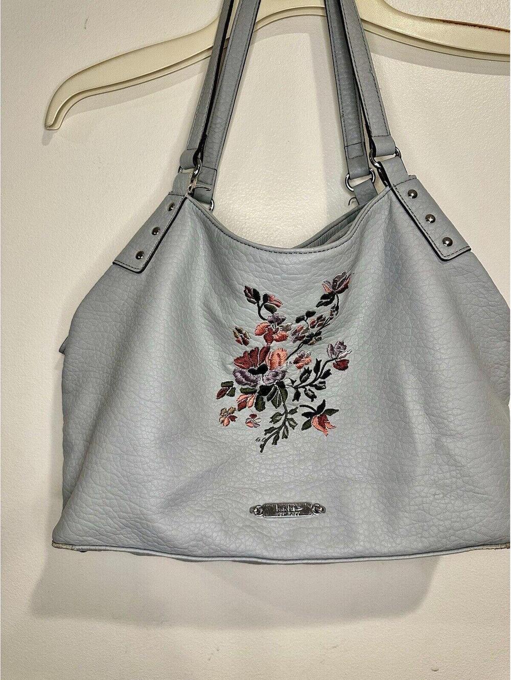 Nicole By Nicole Miller Light Blue Handbag With Pink And Blue Flowers. Preowned
